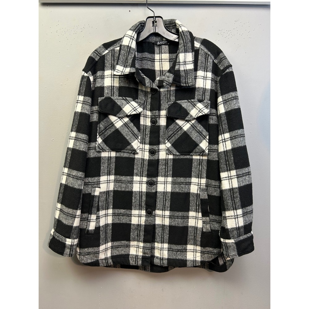 Member's Mark Shacket Womens Medium Black White Plaid Button Front Shirt Jacket